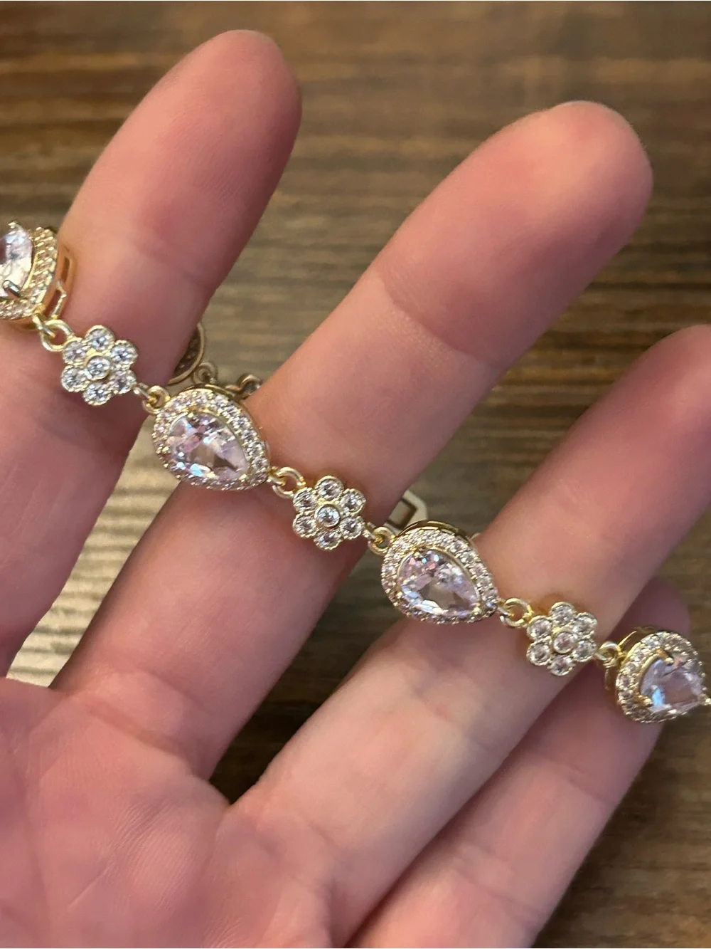 Gold-Tone Teardrop Crystal Bracelet - Elegant Floral Link